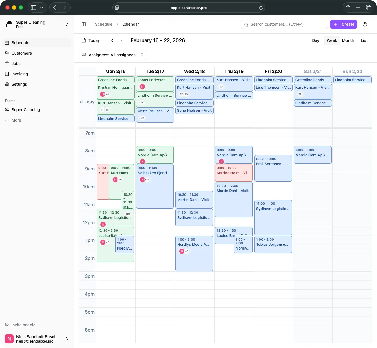 Calendar view showing scheduled visits.