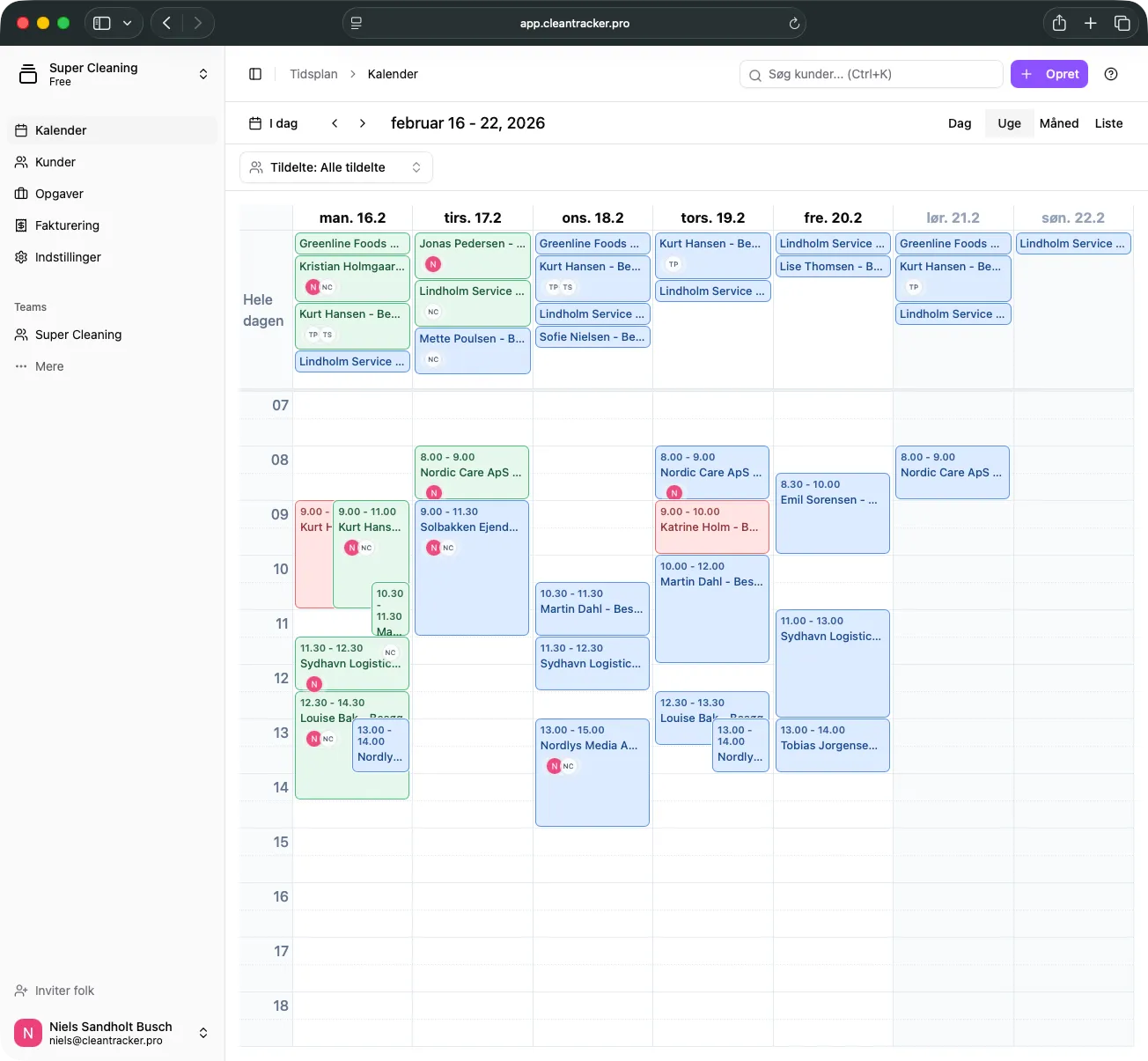 Kalenderen med planlagte besøg.