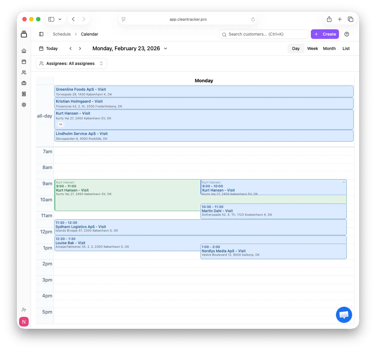 CleanTracker calendar with a grouped visit expanded so the individual visits are visible separately.