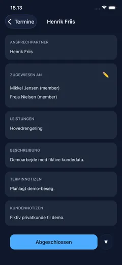 Termindetails in CleanTracker auf dem Smartphone.