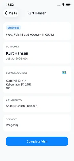 CleanTracker mobile visit detail checklist on a smartphone.