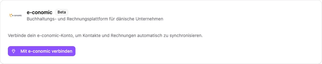 e-conomic-Integration in der deutschen CleanTracker-Oberfläche mit der Schaltfläche Mit e-conomic verbinden.