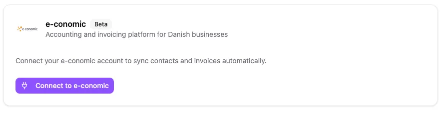 The e-conomic integration in CleanTracker with the Connect to e-conomic button.