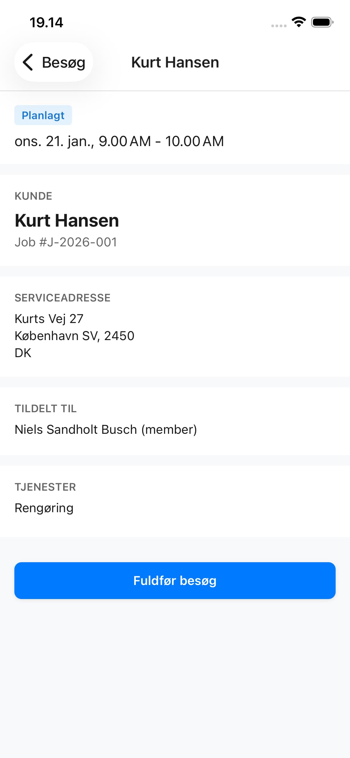 CleanTracker mobile visit detail checklist on a smartphone.